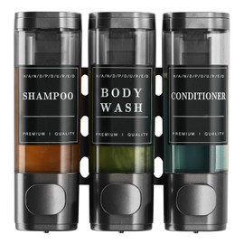 Shampoo and Conditioner Dispenser Shower Dispenser Body Wash Wall Mounted Shampoo Dispenser for Shower Wall No Drill for Bathroom Hotel 3 Chamber x 300ml Gungray with Waterproof Labels