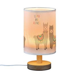 YYZZH Cute Llama Alpaca Funny Smile Animal Table Lamp with Wood Base Fabric Lamp Shade Bedside Nightstand Desk Lamp for Living Room Bedroom Kids Room Office