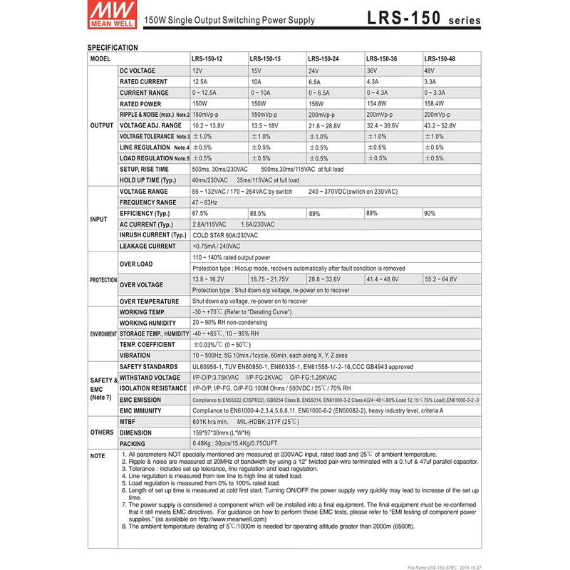 MEAN WELL LRS-150-48 150W 48V 3.3A Switching Mode Power Supply