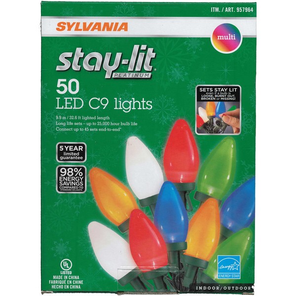 Sylvania Stay-lit LED Plastic Multicolored Faceted C9 Lights, 50
