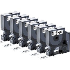 Replacement for Dymo D1 Label Tape 1/2 inch 45013 S0720530 Label Maker Refills for DYMO LabelManager 160 280 210D 360D 420P, 6-Pack, 1/2 inch x 23ft, Black on White