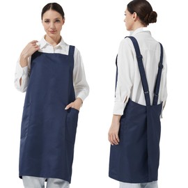 APRONNER Comfortable Water Repellent Cross Back Aprons for Women with Pockets for Cooking Kitchen Baking Adjustable Unisex Midnight Blue