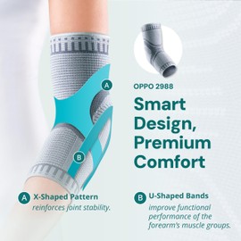 OPPO 2988 ACCUTEX Elbow Compression Sleeve - for Tendonitis, Tennis Elbow, Golfer's Elbow, Arthritis Pain Relief & Workouts - Elbow Brace for Men & Women (Gray, Small, 1-Pack)
