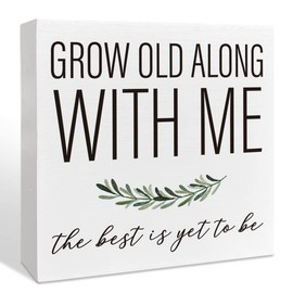 Romantic Bedroom Wooden Box Sign, Grow Old Along with Me, Wedding Marriage Home Master Bedroom Decor, Farmhouse Home Bedroom Desk Decorations, Valentines Day Gifts for Him Her Wife Husband
