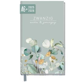 Häfft - Timer A6 Slim 2025/2026 "Minty Leaves" Student Calendar in Pocket Format - Student Planner, School Planner, Study Planner, Semester Planner for Upper Level, Training or Study
