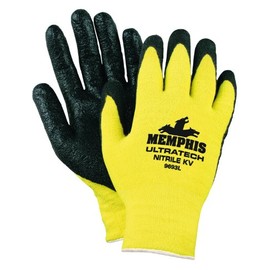 MCR Safety 9693XL Ultratech Kevlar stretch Shell Textured Foam Men's Gloves with Straight Thumb and Black Nitrile Coating, Yellow/Black, X-Large, 1-Pair