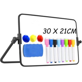 A4 Magnetic Dry Erase Whiteboard with Stand,Portable Mini Whiteboard 21 x 30 cm Double-Sided Desktop Small White Board Set for School Home Office
