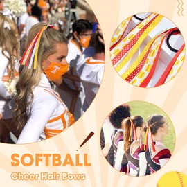 CN 8PCS Softball Bows for Cheerleaders, Cheer Hair Bows for Girls, Softball Accessories Elastics Hair Ties Ponytail Holders for Girls Teens Cheerleader College Sports