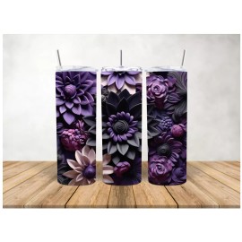 Unbranded Purple and Black Flowers 20oz Skinny Tumbler