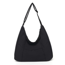 Hobo Crossbody Bags for Women, Casual Puffer Tote Bag Puffy Shoulder Handbags, Nylon Quilted Tote Bag Fall Puffer Purse for Travel (Black)