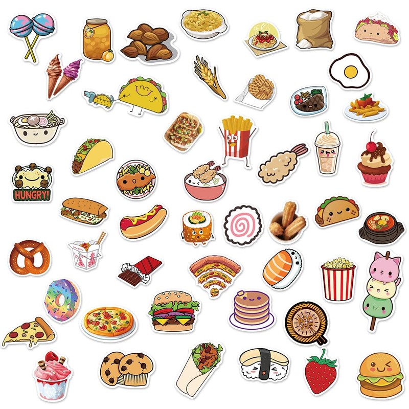 Lydosoco 50pcs Cute Food Stickers for Kids Funny Food Water