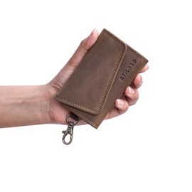 STILORD 'Tinus' Key Holder Wallet with RFID Blocking Leather Key Pouch Vintage Card Holder with Snap Hook Key Organiser Genuine Leather, Colour:Middle Brown