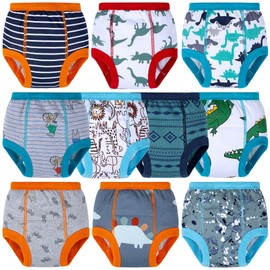 BIG ELEPHANT 10-Packs Training Underwear Absorbent Unisex Toddler Potty Trained Pants, 100% Cotton,7-8Y