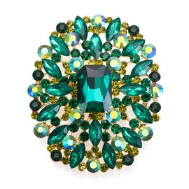 BriLove Women's Stunning Square Crystal Rhinestone Marquise Cluster Brooch Pin for Wedding Party Prom Emerald Color Gold-Tone