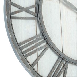 Oldtown Farmhouse Metal & Solid Wood Noiseless Wall Clock (Whitewash, 24-inch)