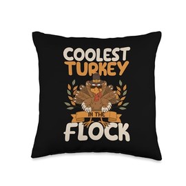 Pilgrim Costume Turkey Meat Thanksgiving Shirt Coolest Turkey in The Flock Funny Thanksgiving Day Dinner Throw Pillow, 16x16, Multicolor