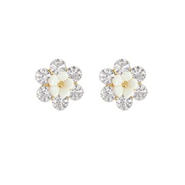 MIKAMU Shell Flower Earrings, Women's, Finest CZ Diamond, 925 Silver, Hypoallergenic, Popular, Cherry Blossoms, Jewelry, Includes Exclusive Box, Sterling Silver Silver Brass Cubic Zirconia