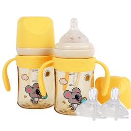 AIWIBI Anti-Colic Baby Bottle, 6 oz, Natural Feel, Easy to Clean, Medium Flow Nipples Included, Wide Neck, BPA Free - 3-6 Months (2 pk)