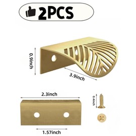 uvbws 2PCS Leaf Drawer pulls， Cabinet Handle, Art Deco Drawer pulls， Solid Brass, 1.57-inch Hole Center, Easy to Install with Screws - Edge Handle Brushed Gold foil knob and Vanity Drawer Handle