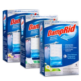 Damp Rid Hanging Bag Moisture Absorbers - 3 Packs of 3-15.4oz (Pure Linen, Lavender Vanilla, Fresh Scent) - Closet Deodorizer Odor Eliminator, 10% More Moisture Absorbing Power - Ilios Packaging