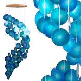 ART-CRAFT Capiz Shell Chain Garland Spiral Blue as Hanging Decoration for Windows or Decoration Living Room Garden Decoration Length 90 cm