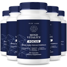 rize labs Mind Vitality Focus Brain Supplement to Boost Focus and Concentration & Avoid Mid-Afternoon Fatigue, Advanced Formula - Pack of 5(300 Capsules)