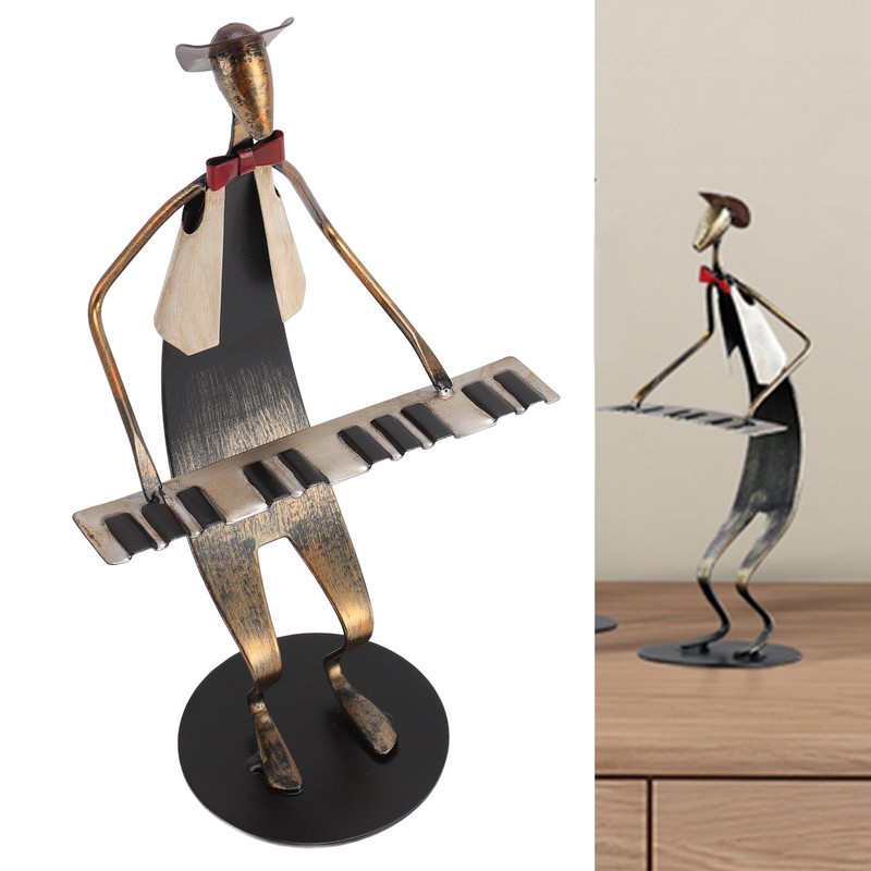 Piano Player Figurine Stable Base Elegant Decorative Metal Musical Statue