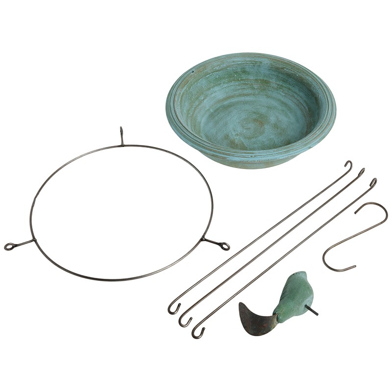 Ancient Graffiti Ceramic Teal Round Hanging Bird Bath