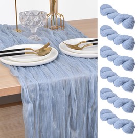 Joanlody Blue Cheesecloth Table Runner 10Ft Rustic Gauze Cheese Cloth Table Runner Boho Easter Spring Summer Table Runner for Wedding Bridal Baby Shower Decoration 6 Pack