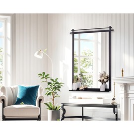 Chende 29" x 39" Large Living Room Mirror with Shelf, Black Decorative Mirror for Wall Decor, Elegant Mirror with Metal Frame for Dining Room