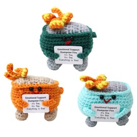 QIYUDA 3 PCS Emotional Support Dumpster Fire Crochet for Friends Birthday Home Decor