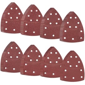80 Pcs Triangle Sanding Pads, 152x105 mm Sandpaper for Multi Tool Sanders, Grits 60/80/120/180/240/320/400/800 Sanding-Paper, 11 Holes Detail Sander Paper Sheets for Grinding and Polishing Wood Metal