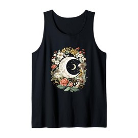 Crescent Moon with Flowers and Mushrooms Celestial Botanical Tank Top