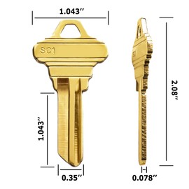 DHEISHA SC1 Key Blanks in Sturdy Brass-50 Pack Compatible with 5-Pin Locks Uncut Blank Keys