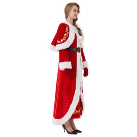 Boveco Mrs. Claus Costume for Women 4PCS Christmas Outfits Adult Santa Dress with Cape Belt Gloves for Xmas Party Holiday 3XL