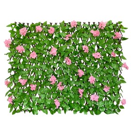 86 York Expandable Fence Privacy Screen Faux Ivy Decorative for Outdoor Garden Wall Patio Balcony, Artificial Hedge Lattice Fencing(Single Sided Leaves) (1, Hydrangea-Pink)