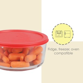 Home Basics Round Borosilicate Glass Food Storage Container with Red Lid (1, 55 oz.)