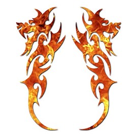 Pair of Tribal Dragons - Vinyl Decal Sticker - 12" x 14" - Orange Flames