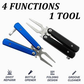 Golf Divot Repair Tool, Stainless Steel Foldable Divot Tool & Golf Divot Tool with Bottle Opener, Golf Accessories for Men and Women, Black