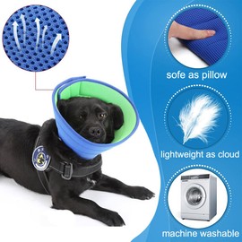 HanryDong Dog Breathable Mesh Recovery Elizabethan Collar, Cat Soft Comfy Adjustable E-Collar, Double Side Blue Green Quicker Healing Pet Cone