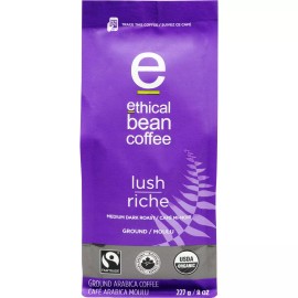 Ethical Bean Coffee Lush, Medium Dark Roast, Ground, 227g/8oz., Bag,
