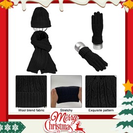 Joligiao Winter Beanie hat Gloves Scarf Women 3 piece Warm Skull Cap Thick Scarves Neck Warmer Thermal Gloves Unisix Outdoor Sports Knitted Set(Black,One size)
