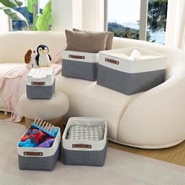 Mangata Fabric Storage Baskets, Set of 3 Organiser Boxes for Home, Bedroom, Dorm, Clothes(Small, Cold Grey)