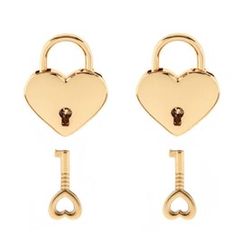 Warmtree Small Metal Heart Shaped Padlock Mini Lock with Key for Jewelry Box Storage Box Diary Book,Pack of 2,Gold