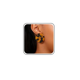 Inateannal Acrylic Large Round Earrings Tortoise Shell Resin Big Circle Earrings Brown Acrylic Leopard Studs Large Round Disc Studs Jewelry for Women