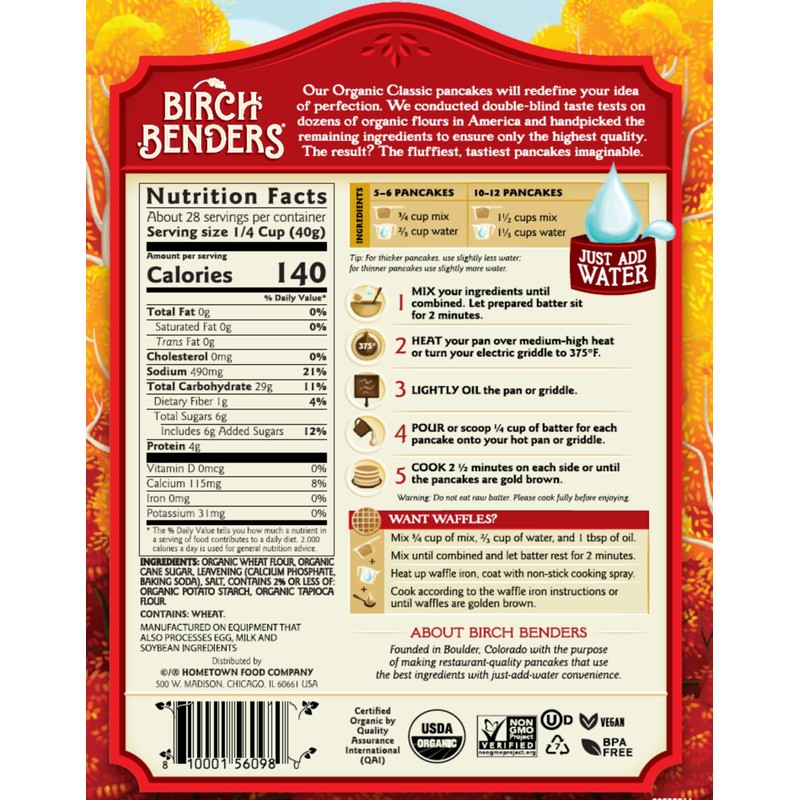 Birch Benders Organic Pancake and Waffle Mix, Classic Recipe, Whole