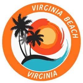 Virginia Beach, Virginia Tropical Scene Decorative Car Truck Window Sticker Decal Vinyl Die-Cut Badge Emblem Vacation Souvenir Travel Gear Ocean Island Beach