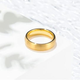 King Will GLORY 6mm 14K Gold Tungsten Ring Dome Matte Brushed Wedding Band for Men Comfort Fit 8