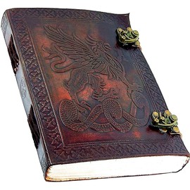 MONTEXOO Leather Dragon Journal and Moon Brown Diary Notebook With Lock Dnd Book of shadows