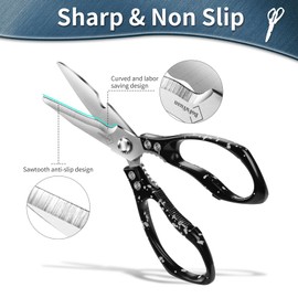 BoFuYuan Kitchen Shears for Food Heavy-Duty: Multipurpose Kitchen Shears for Cutting Chicken, Bone, Meat, Food, (9'' Black)